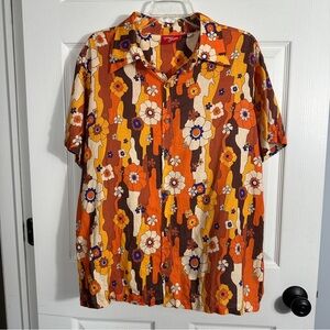 The Hippie Shake (UK) mod short sleeve button up shirt, size XL, viscose/linen